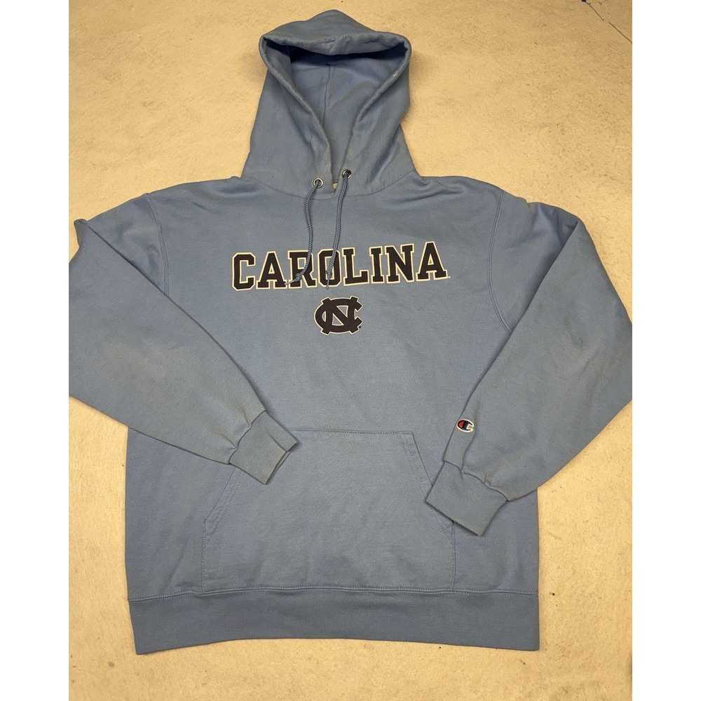 Champion Men's North Carolina Blue Spellout Hoodie Sweatshirt Size Large